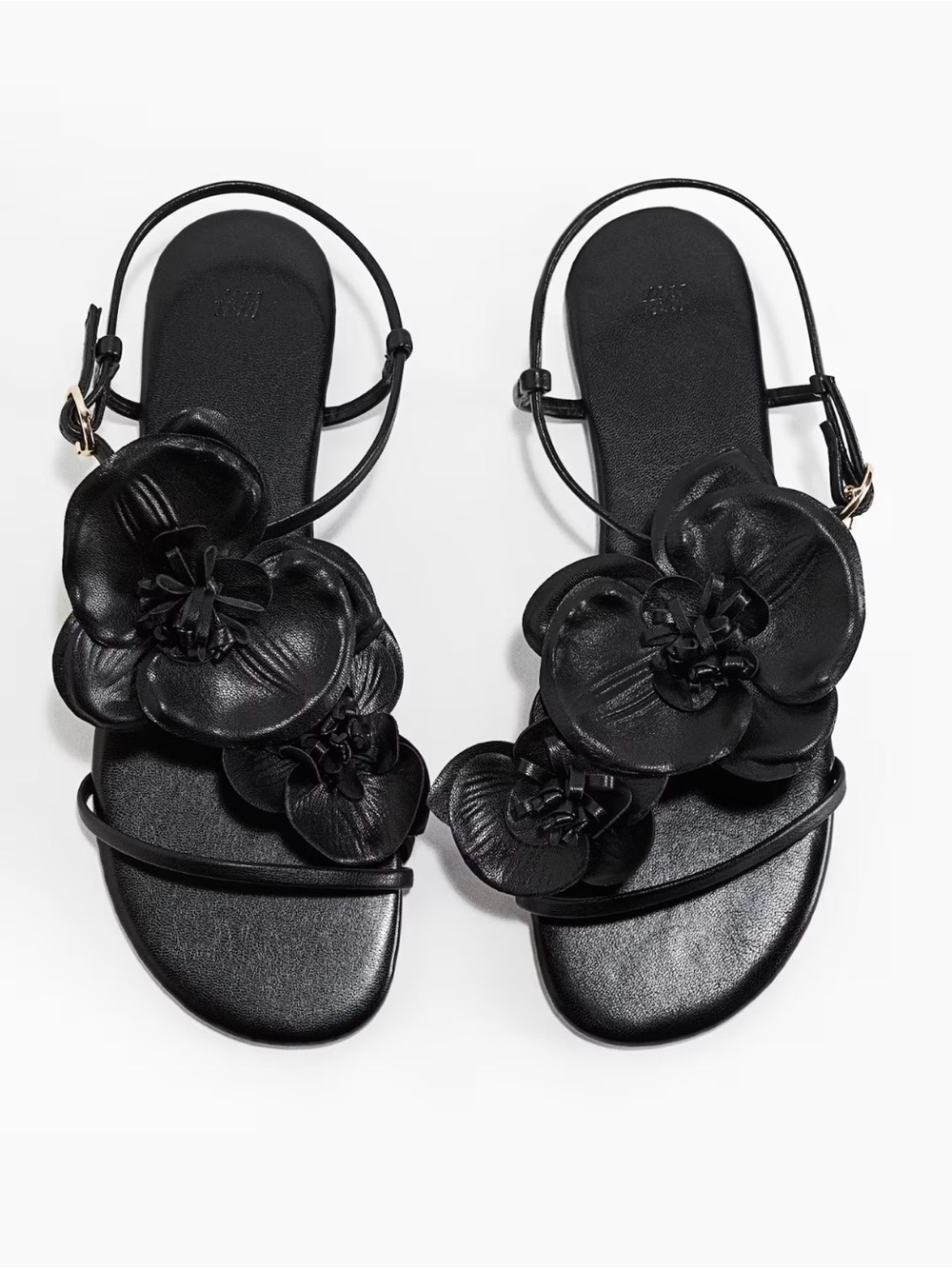 H&M Black Floral Flat Sandals - Women's